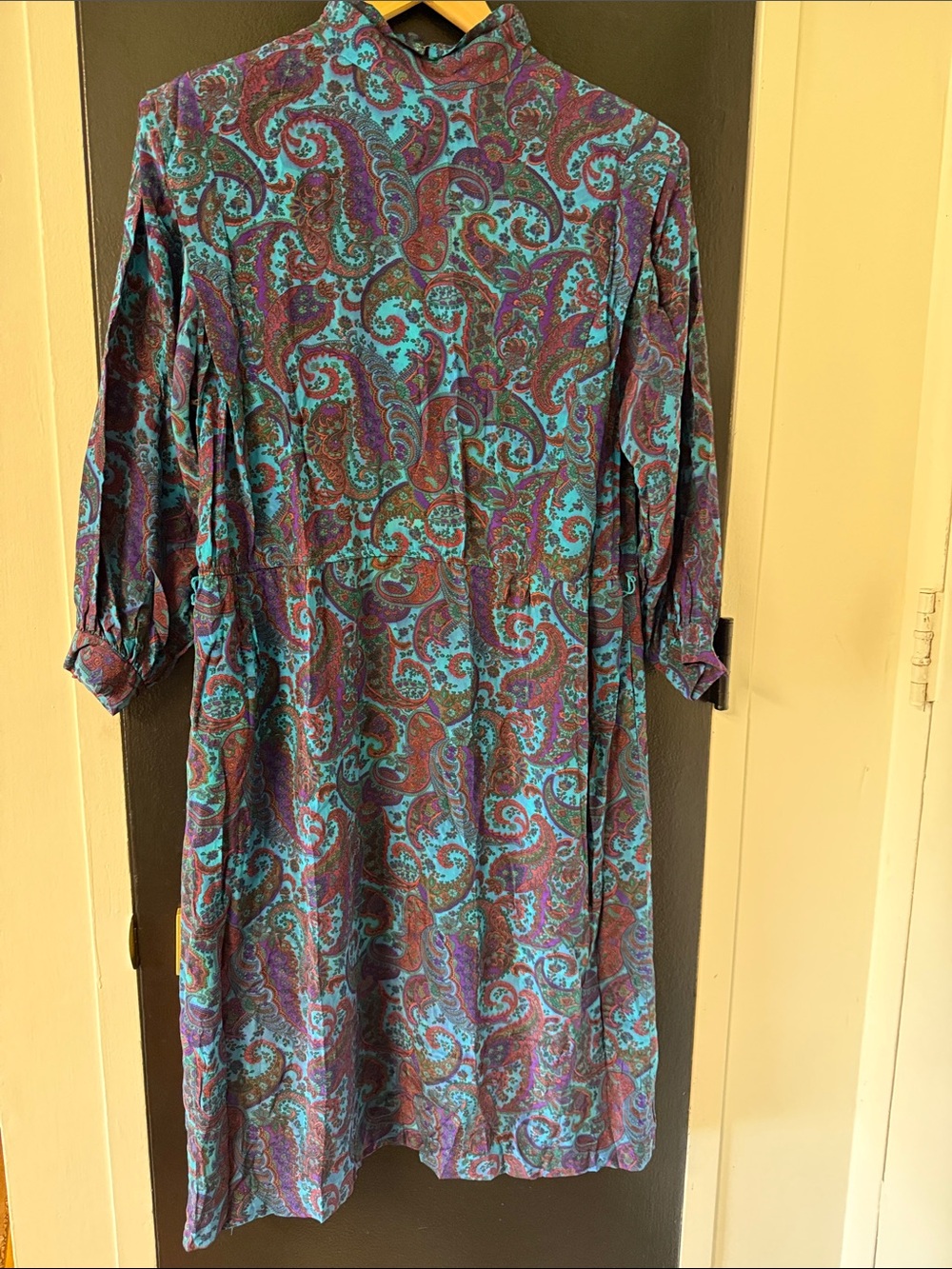 CADAZ vintage 1980s jewel-tone paisley print SILK shirt dress